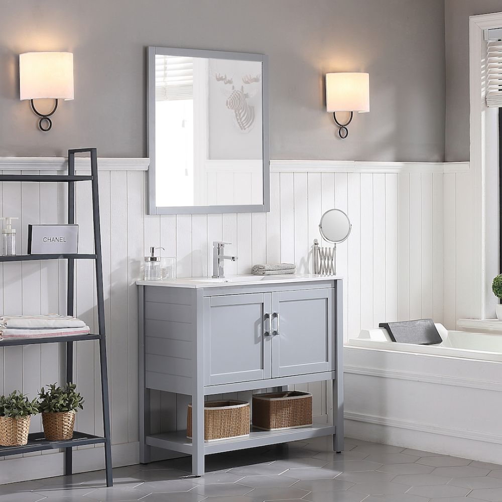 Lucca Modern 36" Bathroom Vanity Set with Mirror Metal Gray