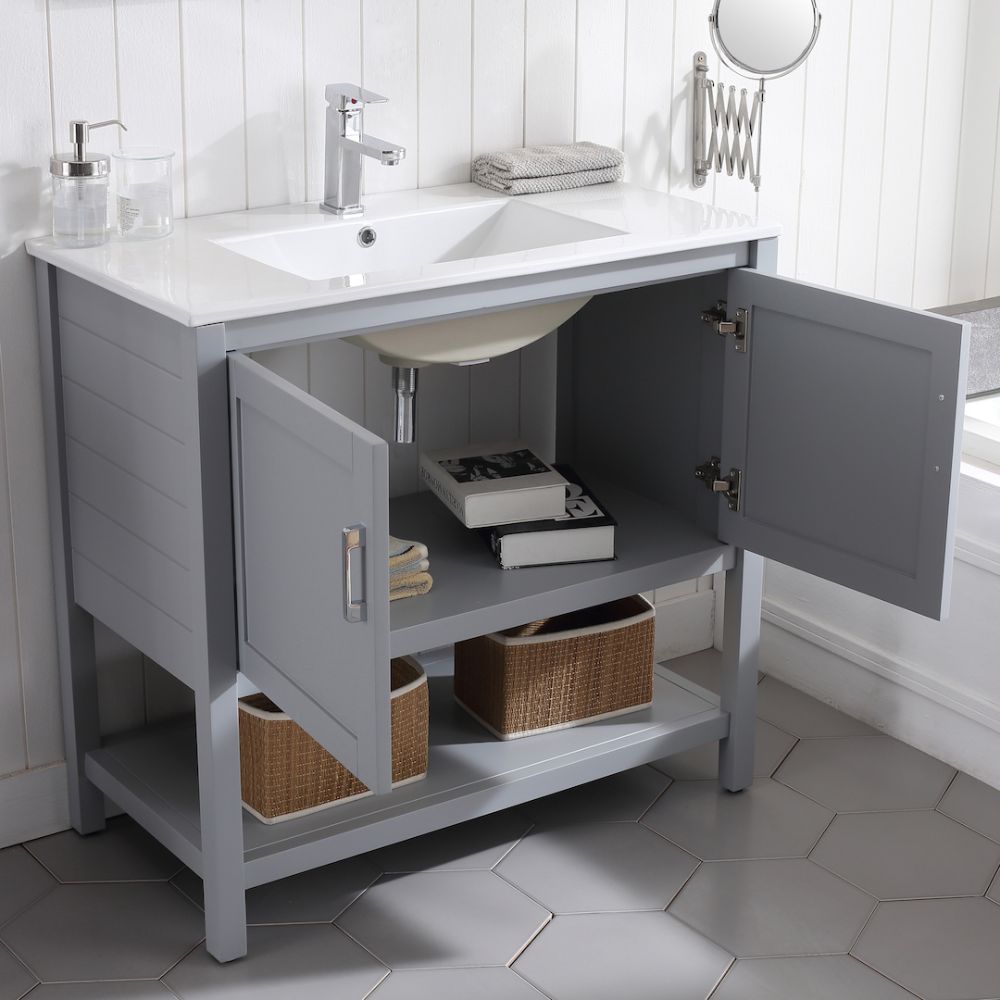 Lucca Modern 36" Bathroom Vanity Set with Mirror Metal Gray