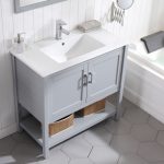 Lucca Modern 36″ Bathroom Vanity Set with Mirror Metal Gray