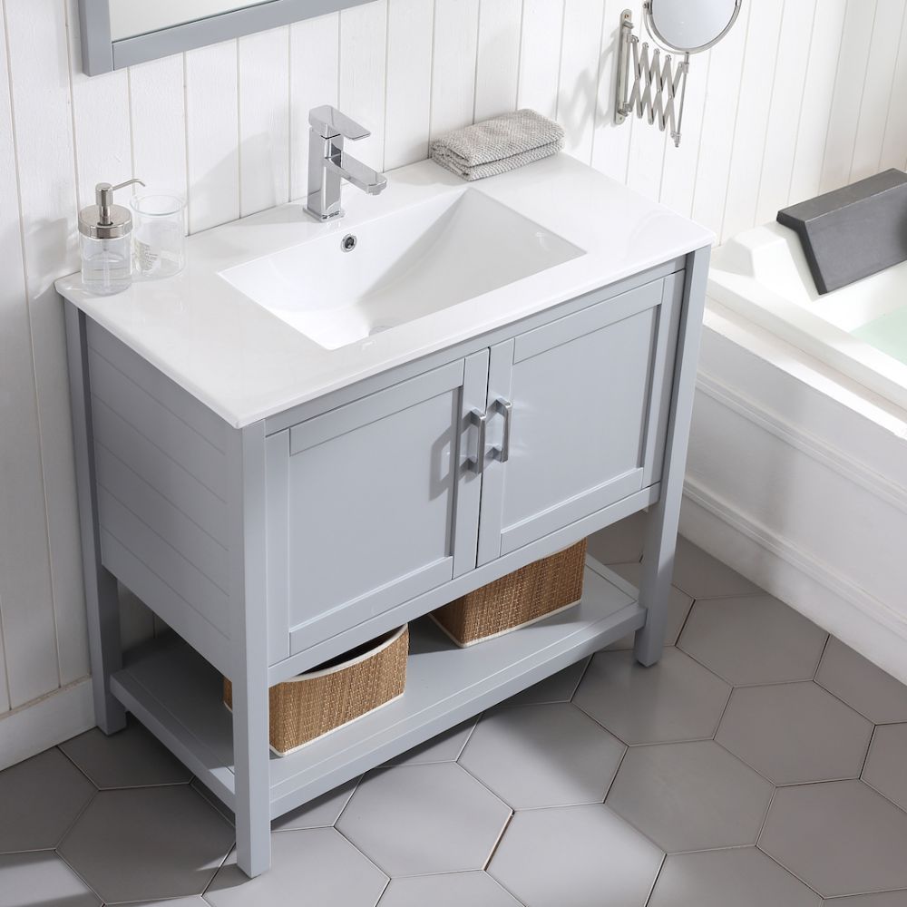 Lucca Modern 36" Bathroom Vanity Set with Mirror Metal Gray