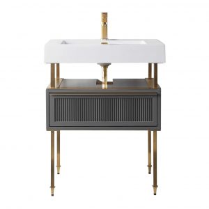 Dakota 30" Modern Bathroom Vanity  Rock Gray with Satin Brass Hardware