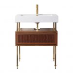 Dakota 30″ Modern Bathroom Vanity Teak Brown with Satin Bras Hardware