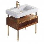 Dakota 30″ Modern Bathroom Vanity Teak Brown with Satin Bras Hardware