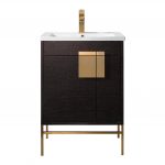 Shawbridge 24″ Modern Bathroom Vanity Black Oak Straight Grain with Satin Brass Hardware