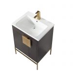 Shawbridge 24″ Modern Bathroom Vanity Black Oak Straight Grain with Satin Brass Hardware