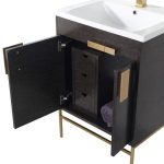 Shawbridge 24″ Modern Bathroom Vanity Black Oak Straight Grain with Satin Brass Hardware