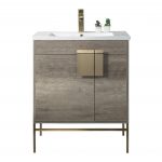 Shawbridge 30″ Modern Bathroom Vanity  Shadow Gray with Satin Brass Hardware