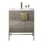 Shawbridge 30″ Modern Bathroom Vanity Shadow Gray with Satin Brass Hardware