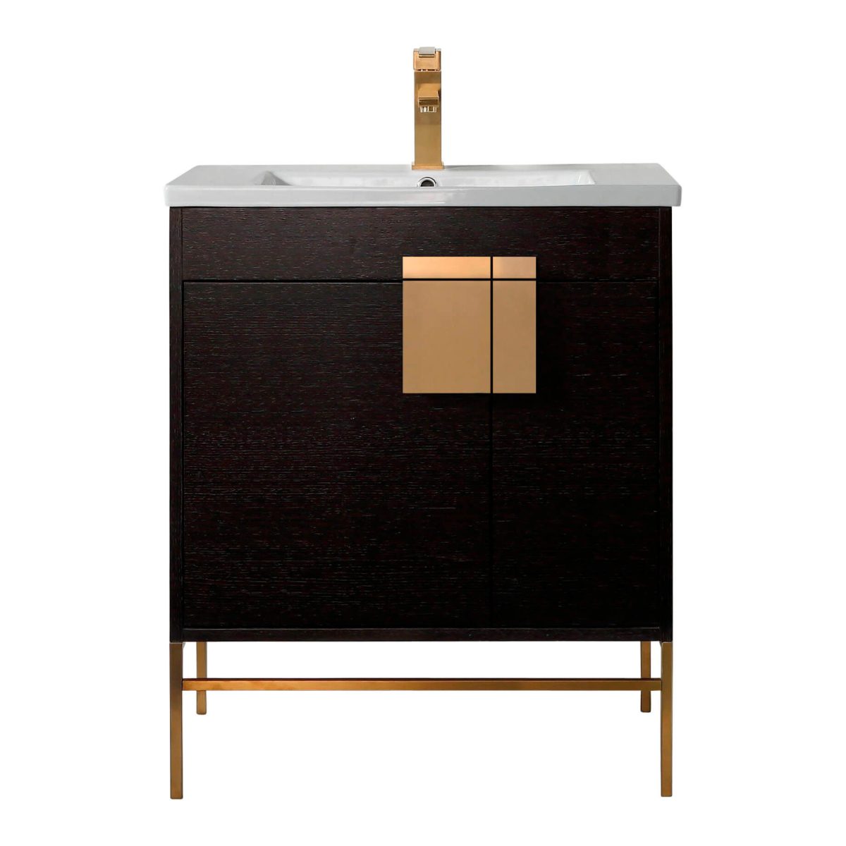Shawbridge 30" Modern Bathroom Vanity Black Oak Straight Grain with Satin Brass Hardware