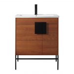 Shawbridge 30″ Modern Bathroom Vanity Spicy Walnut with Black Hardware
