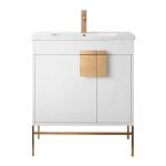 Shawbridge 30″ Modern Bathroom Vanity White with Satin Brass Hardware