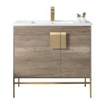 Shawbridge 36″ Modern Bathroom Vanity Shadow Gray with Satin Brass Hardware