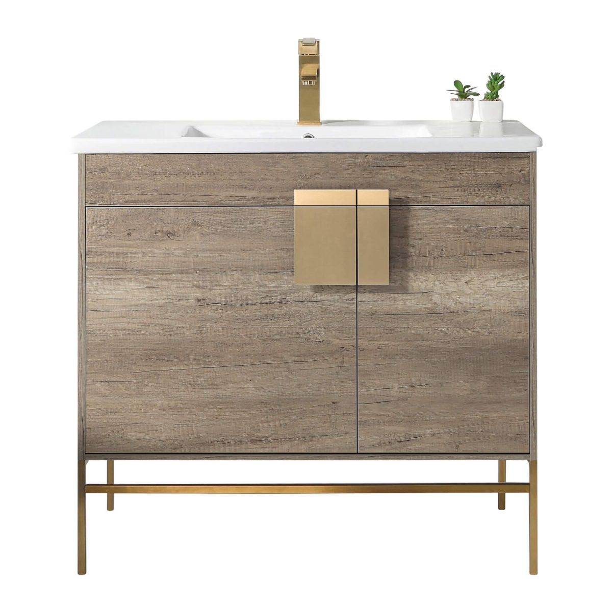 Shawbridge 36" Modern Bathroom Vanity  Shadow Gray with Satin Brass Hardware