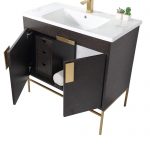 Shawbridge 36″ Modern Bathroom Vanity Black Oak Straight Grain with Satin Brass Hardware