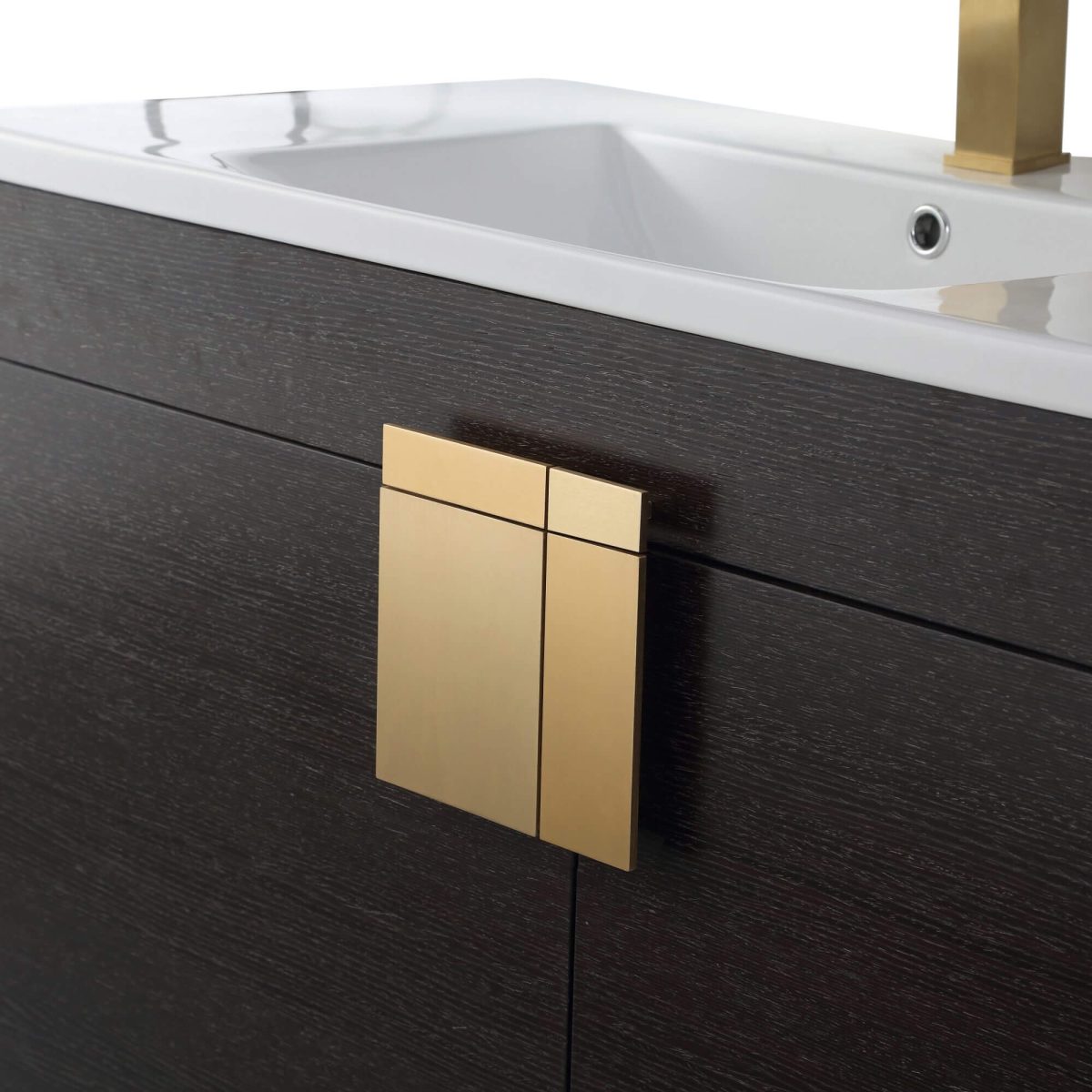 Shawbridge 36" Modern Bathroom Vanity  Black Oak Straight Grain with Satin Brass Hardware