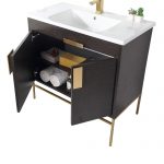 Shawbridge 36″ Modern Bathroom Vanity Black Oak Straight Grain with Satin Brass Hardware