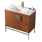 Shawbridge 36″ Modern Bathroom Vanity Spicy Walnut with Satin Brass Hardware