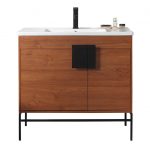 Shawbridge 36″ Modern Bathroom Vanity Spicy Walnut with Black Hardware