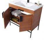 Shawbridge 36″ Modern Bathroom Vanity Spicy Walnut with Black Hardware