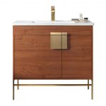 Shawbridge 36″ Modern Bathroom Vanity Spicy Walnut with Satin Brass Hardware
