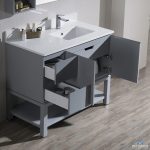 Monaco Modern 42″ Metal Gray Right Bathroom Vanity Set with Mirror, Wall Cabinet and Wood Legs