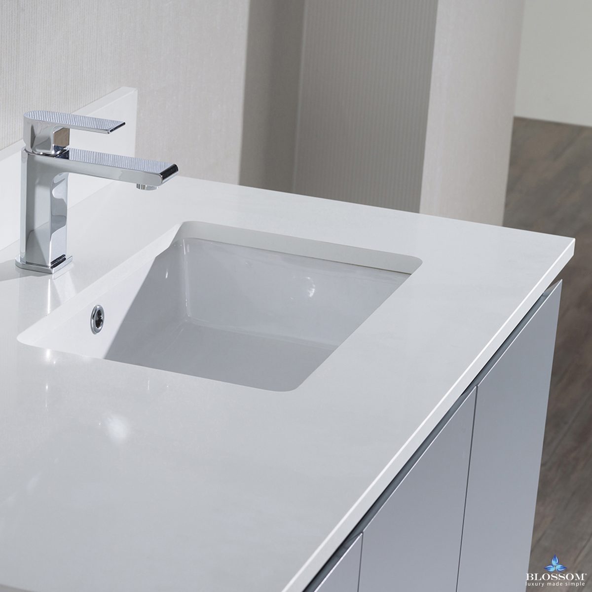 Monaco Modern 42" Metal Gray Right Bathroom Vanity Set with Mirror, Wall Cabinet and Wood Legs