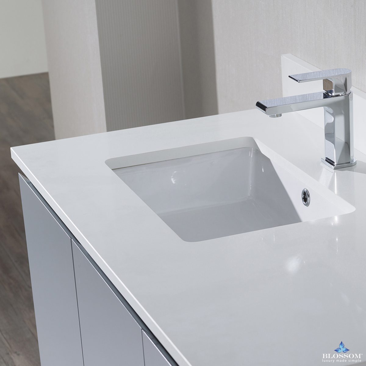 Monaco Modern 42" Metal Gray Left Bathroom Vanity Set with Mirror, Wall Cabinet and Wood Legs
