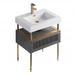 Dakota 24″ Modern Bathroom Vanity Rock Gray with Satin Brass Hardware