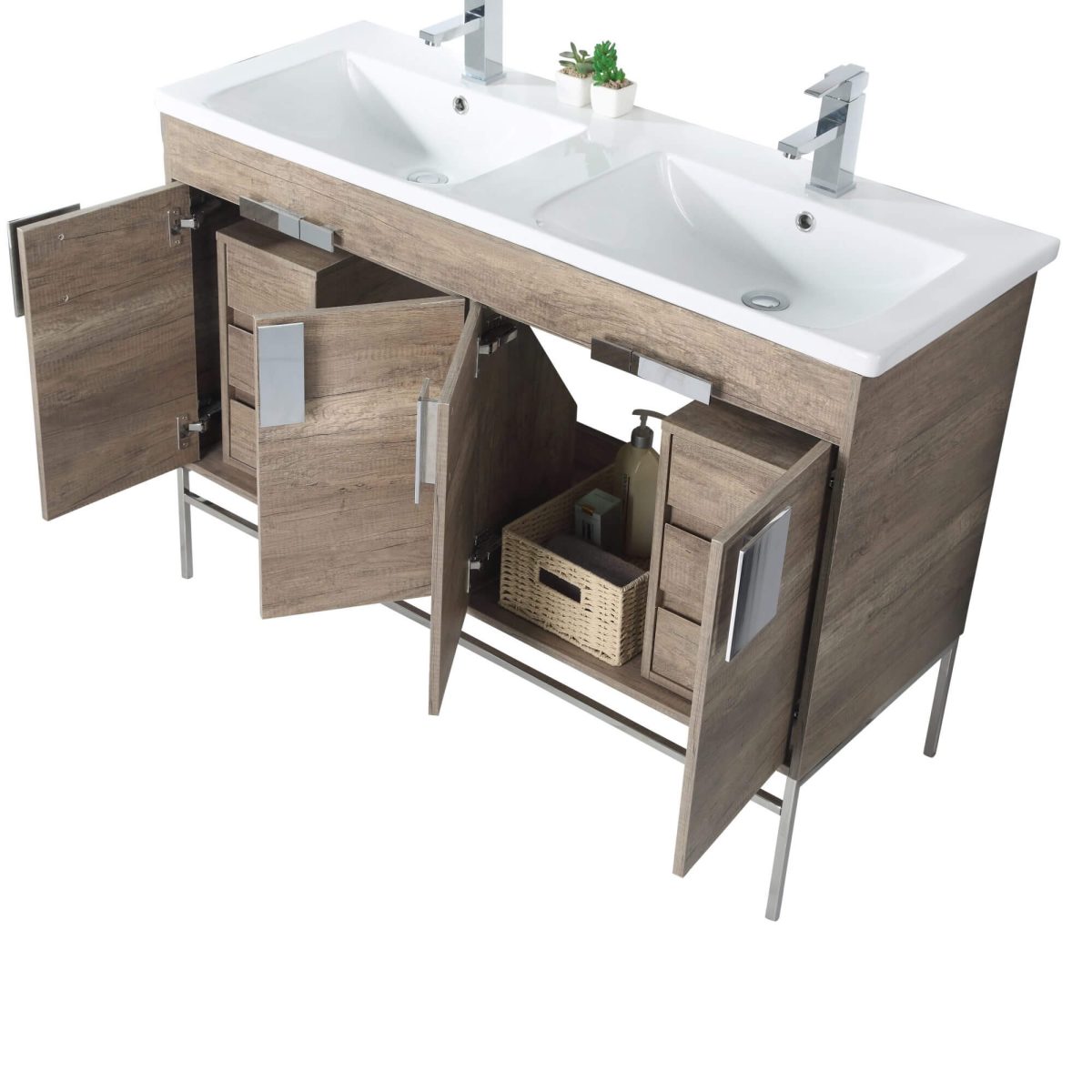 Shawbridge 48" Modern Double Bathroom Vanity  Shadow Gray with Polished Chrome Hardware