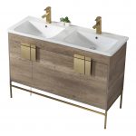 Shawbridge 48″ Modern Double Bathroom Vanity Shadow Gray with Satin Brass Hardware