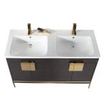 Shawbridge 48″ Modern Double Bathroom Vanity  Black Oak Straight Grain with Satin Brass Hardware