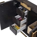 Shawbridge 48″ Modern Single Bathroom Vanity  Black Oak Straight Grain with Satin Brass Hardware