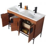 Shawbridge 48″ Modern Double Bathroom Vanity  Spicy Walnut with Black Hardware
