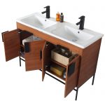 Shawbridge 48″ Modern Double Bathroom Vanity Spicy Walnut with Black Hardware