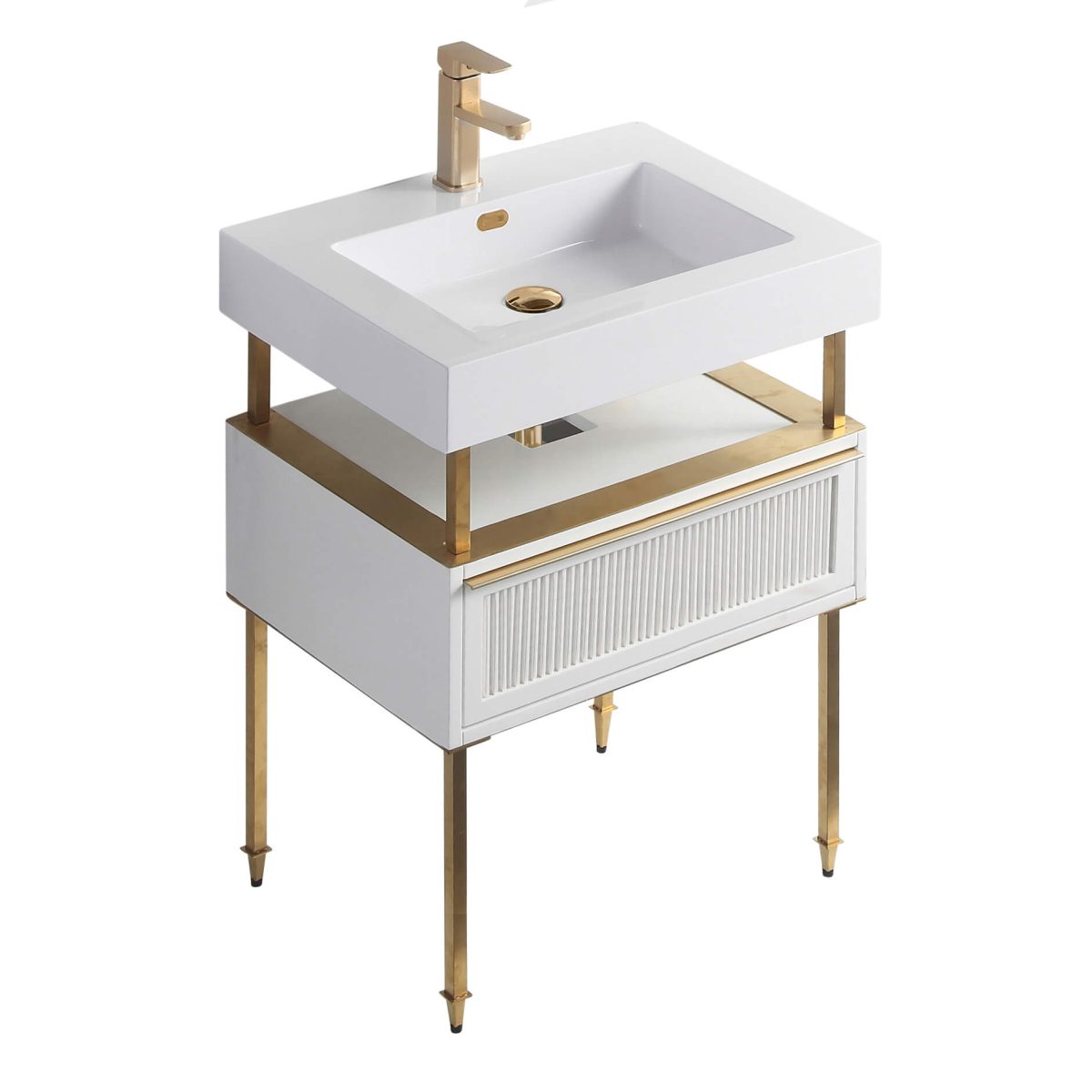 Dakota 24" Modern Bathroom Vanity White with Satin Bras Hardware