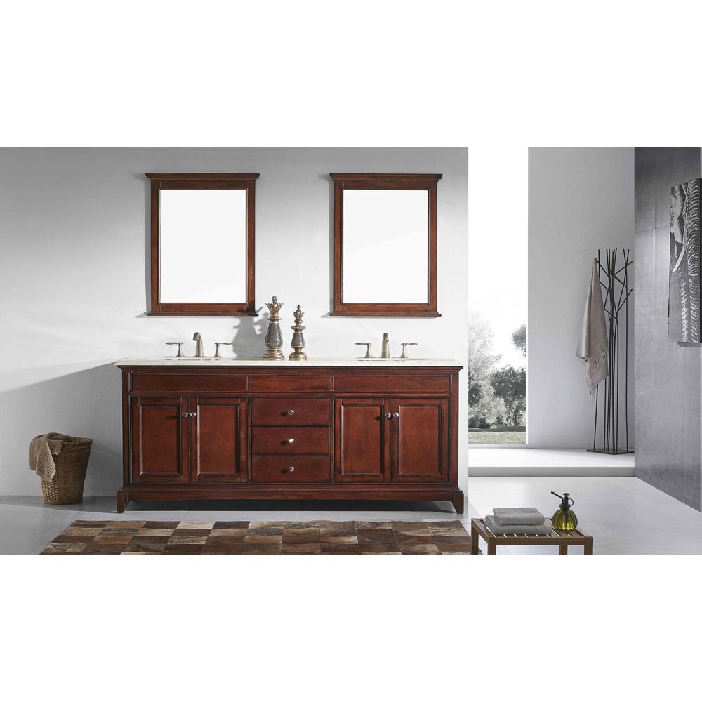 Eviva Elite Stamford 60 In. Brown Solid Wood Bathroom Vanity Set With Double Og Crema Marfil Marble Top and White Undermount Porcelain Sinks