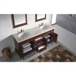 Eviva Elite Stamford 60 In. Brown Solid Wood Bathroom Vanity Set With Double Og Crema Marfil Marble Top and White Undermount Porcelain Sinks