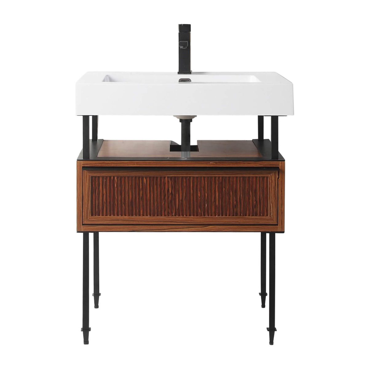 Dakota 30" Modern Bathroom Vanity  Teak Brown with Black Hardware