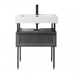 Dakota 30" Modern Bathroom Vanity  Rock Gray with Black Hardware