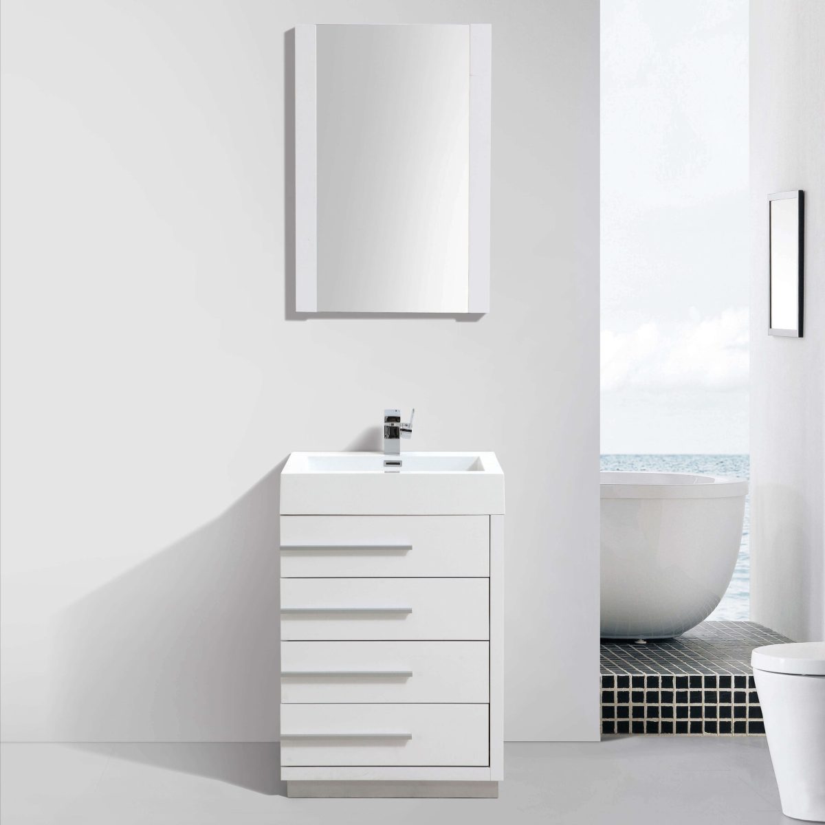 Barcelona Modern 24" Bathroom Vanity Set in Glossy White with Mirror Barcelona Modern 24" Bathroom Vanity Set in Glossy White with Mirror