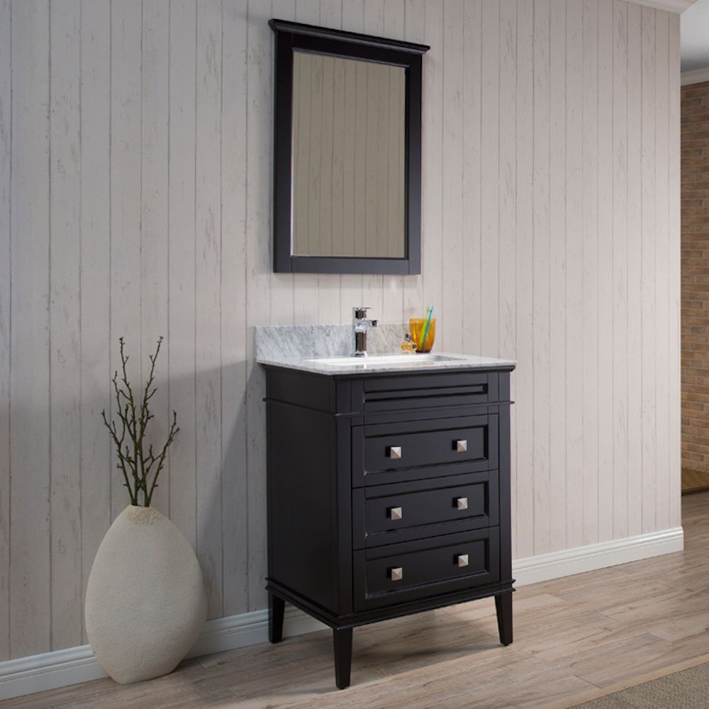 Bordeaux 24" Espresso Bathroom Vanity Set with Mirror and White Carrara Marble Countertop Bordeaux 24" Espresso Bathroom Vanity Set with Mirror and White Carrara Marble Countertop