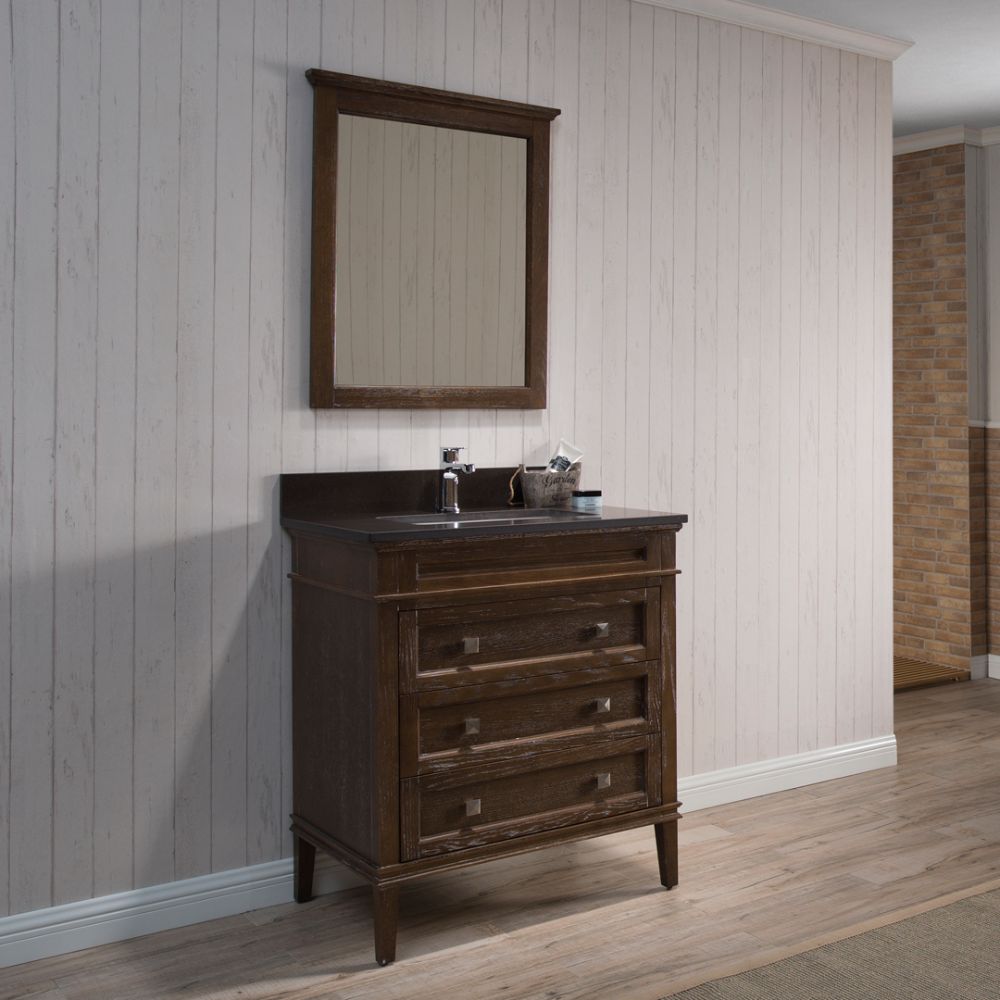 Bordeaux 30" Black Red Oak Bathroom Vanity Set with Mirror and Mocha Woodland Quartz Countertop Bordeaux 30" Black Red Oak Bathroom Vanity Set with Mirror and Mocha Woodland Quartz Countertop