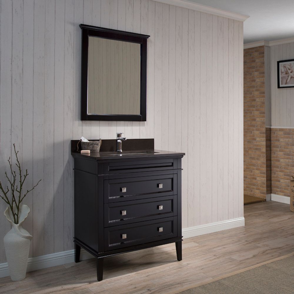 Bordeaux 30" Espresso Bathroom Vanity Set with Mirror and Mocha Woodland Quartz Countertop Bordeaux 30" Espresso Bathroom Vanity Set with Mirror and Mocha Woodland Quartz Countertop