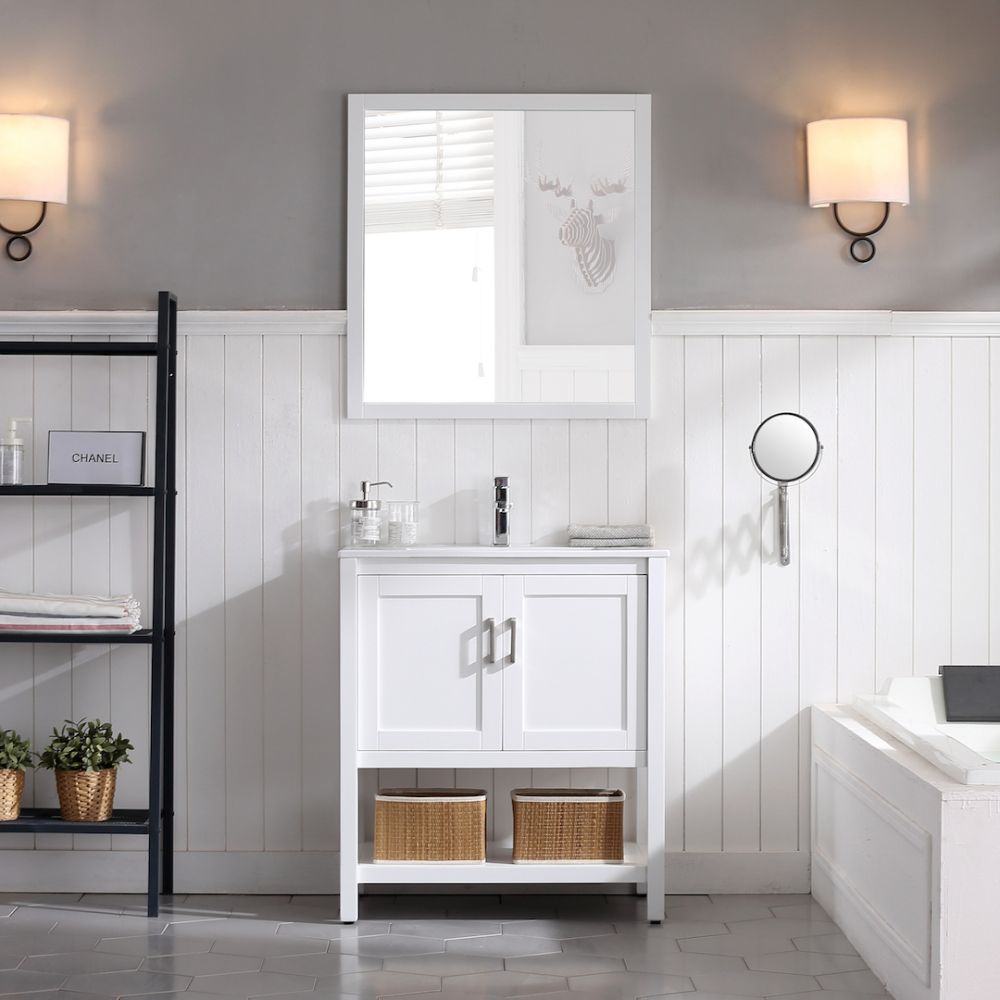 Lucca Modern 30" Bathroom Vanity Set with Mirror Matte White Lucca Modern 30" Bathroom Vanity Set with Mirror Matte White