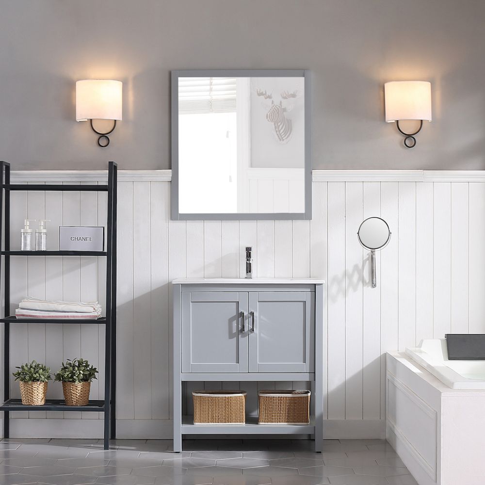 Lucca Modern 30" Bathroom Vanity Set with Mirror Metal Gray Lucca Modern 30" Bathroom Vanity Set with Mirror Metal Gray