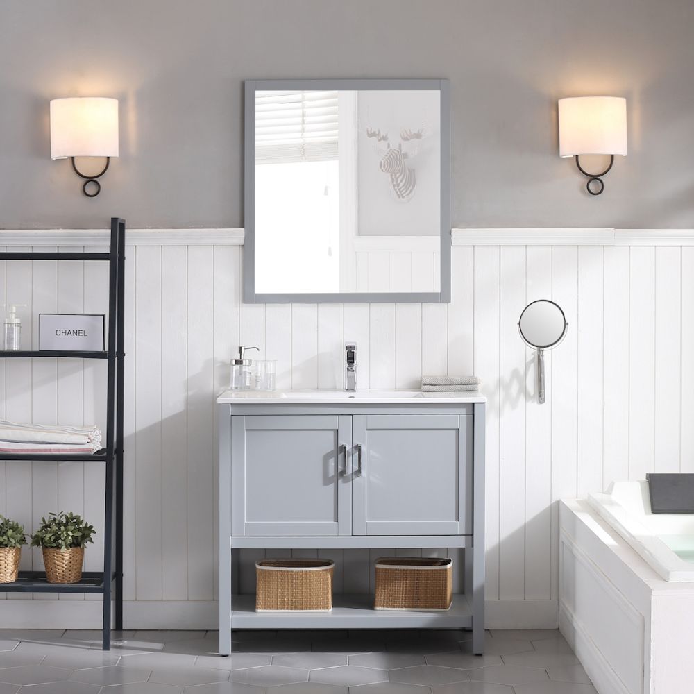 Lucca Modern 36" Bathroom Vanity Set with Mirror Metal Gray Lucca Modern 36" Bathroom Vanity Set with Mirror Metal Gray