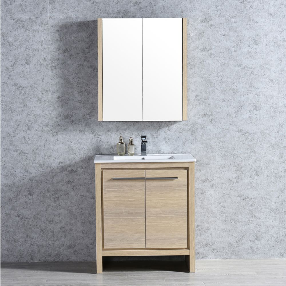 Milan Modern 30" Briccole Oak Bathroom Vanity Set with Mirror Milan Modern 30" Briccole Oak Bathroom Vanity Set with Mirror