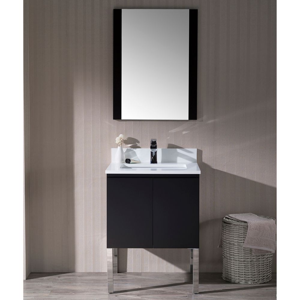 Monaco Modern 24" Bathroom Vanity Set with Mirror and Chrome Legs, Espresso Monaco Modern 24" Bathroom Vanity Set with Mirror and Chrome Legs, Espresso