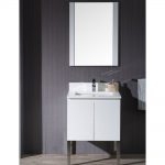 Monaco Modern 24″ Bathroom Vanity Set with Mirror and Chrome Legs, Matte White
