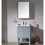 Monaco Modern 24″ Bathroom Vanity Set with Medicine Cabinet and Wood Legs, Metal Grey